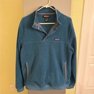 Patagonia Mens Shearling Button Blue Long Sleeve Pullover Sweater Size M